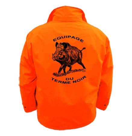 Neon orange tracker jacket. with embroidery on the front, back motif of your choice with your personalization
